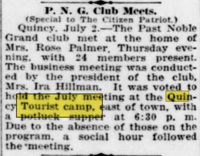 Quincy Camp (Quincy Tourist Camp) - Jul 02 1932 Article